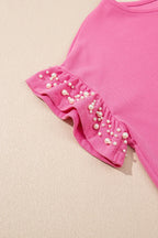 Outfit Set Pink Wpmen's Pearl Ruffled Embellished Top and Shorts Set dca9cdbf-b79b-4416-be37-1c6e87421bb4-Max-Origin Trendsi