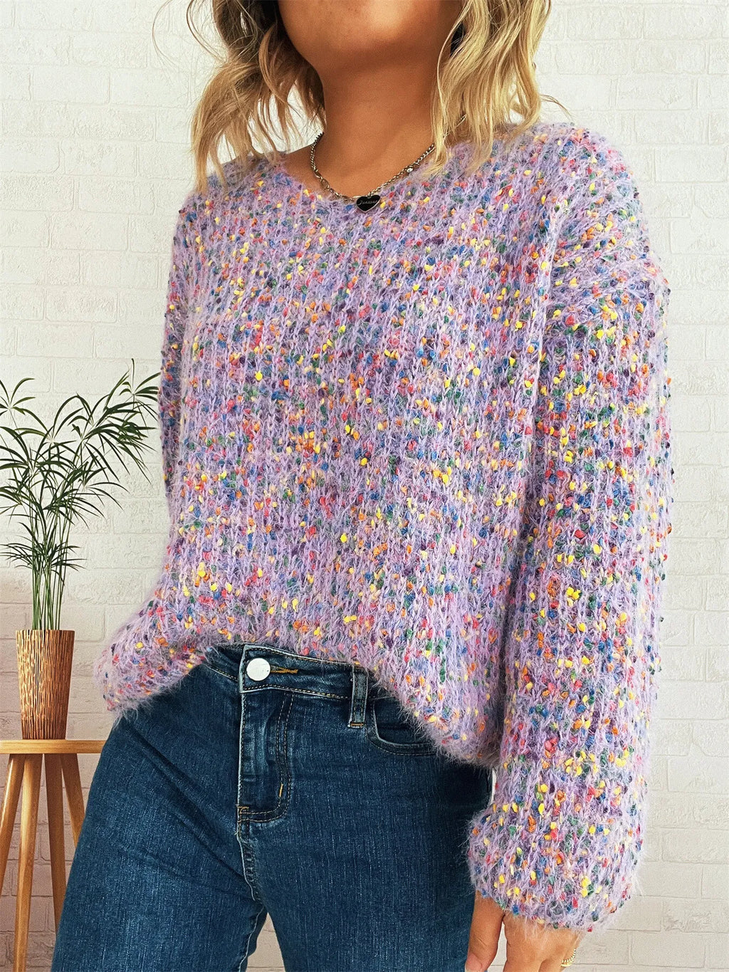 Women's Sweater Colorful Knit Oversized Long Sleeve Pullover dcb3a697446644858e2f52e71fd0da0e-Max-Origin Trendsi