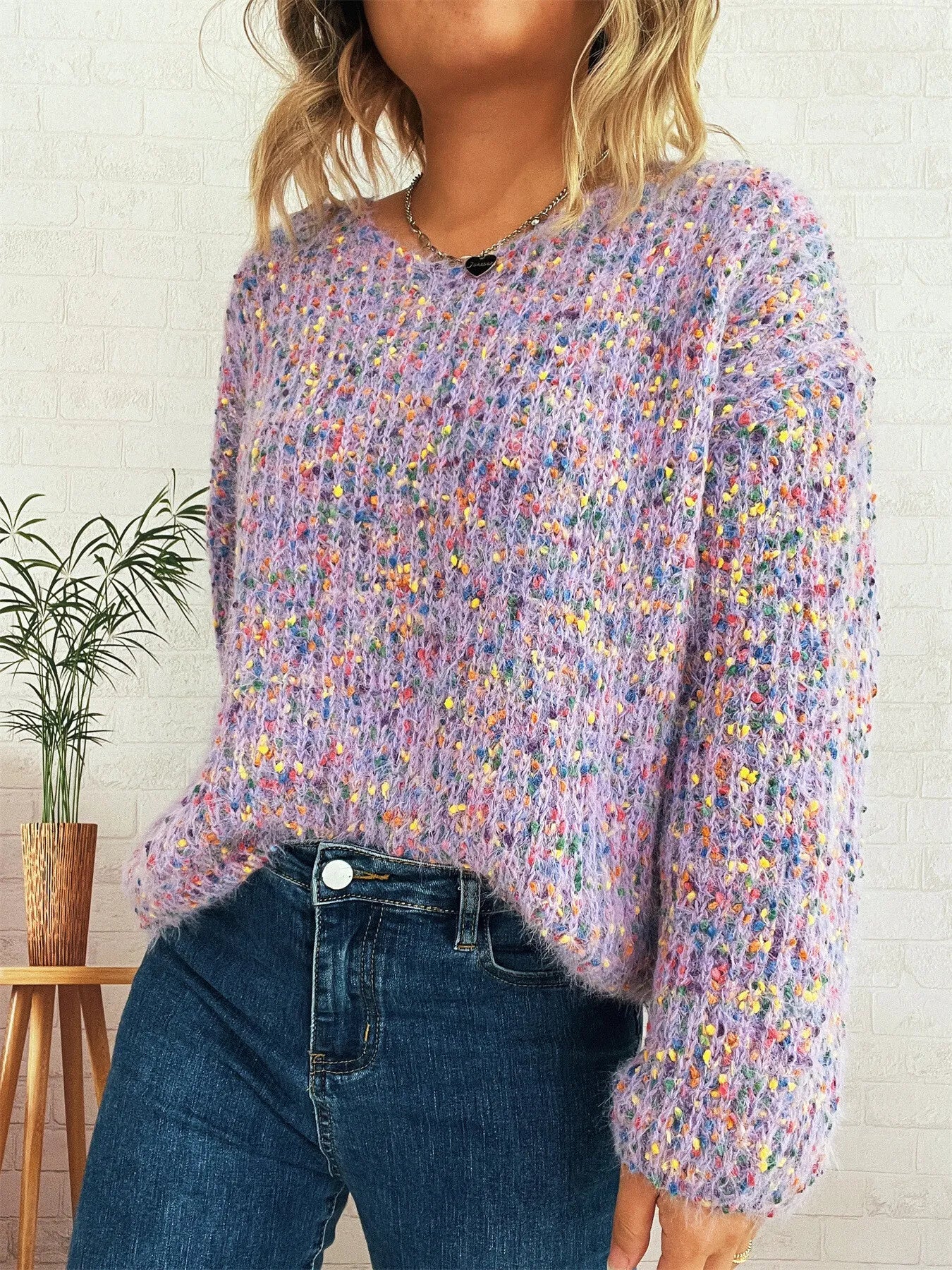 Women's Sweater Colorful Knit Oversized Long Sleeve Pullover dcb3a697446644858e2f52e71fd0da0e-Max-Origin Trendsi