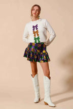 SO ME Sequins Mini Skirt Mardi Gras Checker Ruffled dcb4ce3a0b7c419aa7e3fa39485d477c-Max-Origin Trendsi