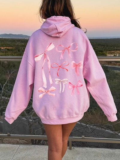 Women's Hoodie Bow Print Long Sleeve Cotton Blend Hooded Top Oversized Pink dcbf9e1a-3877-475e-80c2-30c634c158f4-Min Trendsi