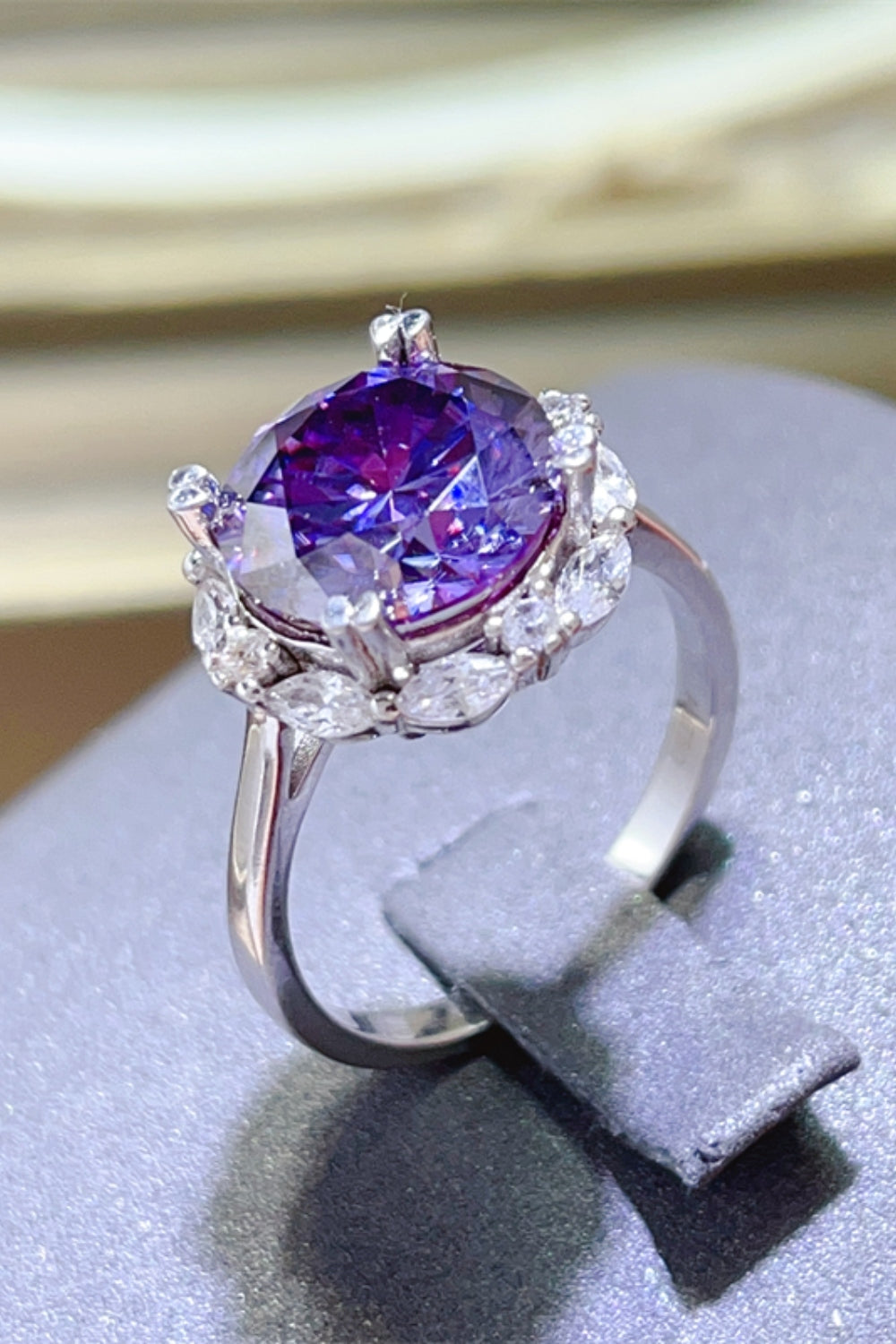 Silver Ring 5 Carat Moissanite Violet Stone Round 925 Sterling Platinum-plated dcddd697-4630-459e-a30c-f1dba2ddf0c8-Max Trendsi