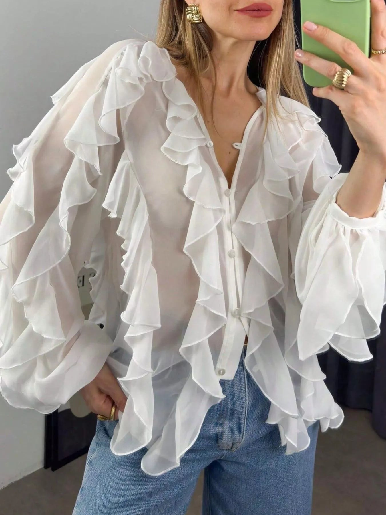 Womens Blouse Ruffled Layered Sheer Long Sleeve Top dce8a9c0-7c28-46de-9b99-096e17bb4088-Max-Origin Trendsi