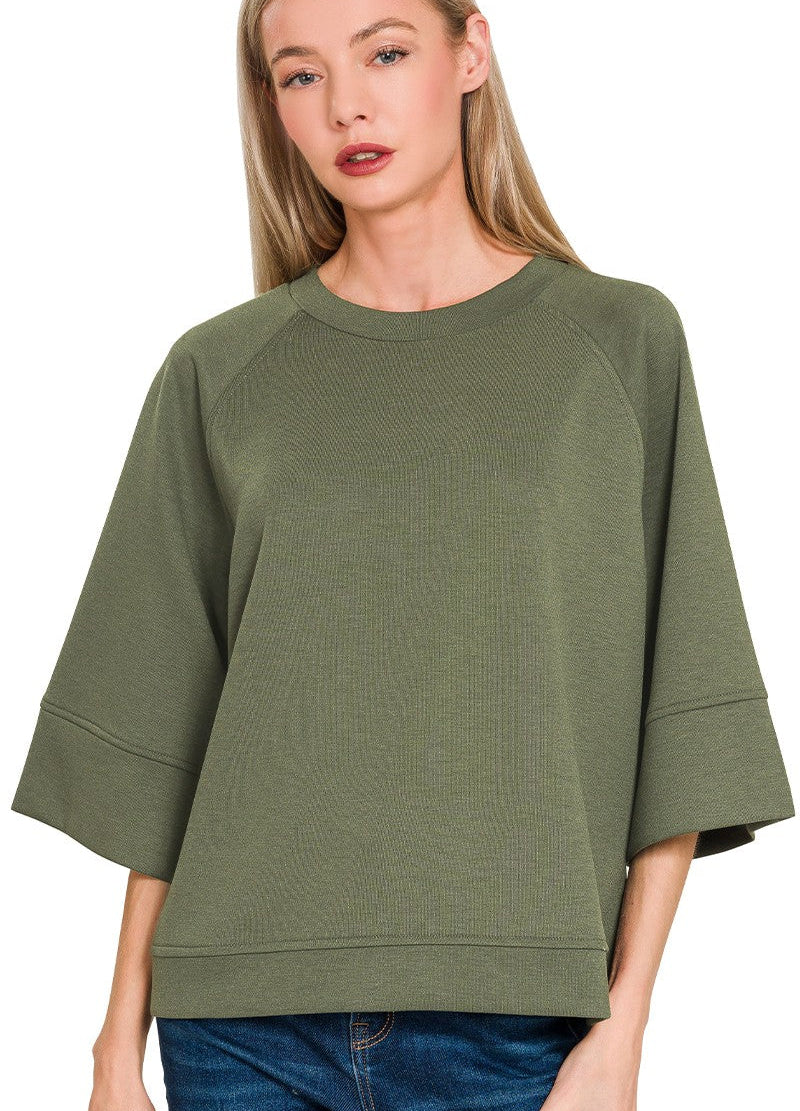 Zenana Scuba 3/4 Sleeve Pullover