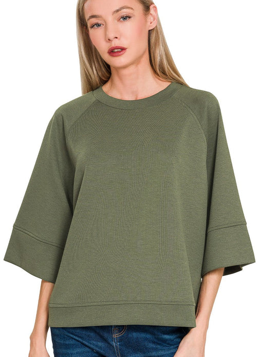 Zenana Scuba 3/4 Sleeve Pullover