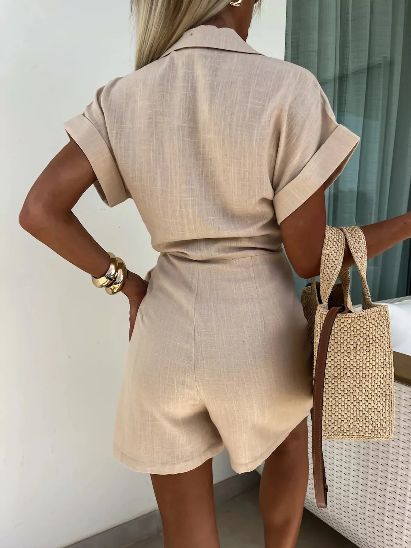 Women's Romper Surplice Bow Tie Waist Short Sleeve Collared Jumpsuit dcf77151547d4748aa956974871b9d57-Max-Origin Trendsi