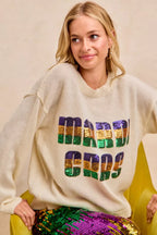 BiBi Women Sweatshirt Ivory Mardi Gras Sequin Lattering Knit Top dd290c1967874f43b5d1202d47681452-Max-Origin Trendsi