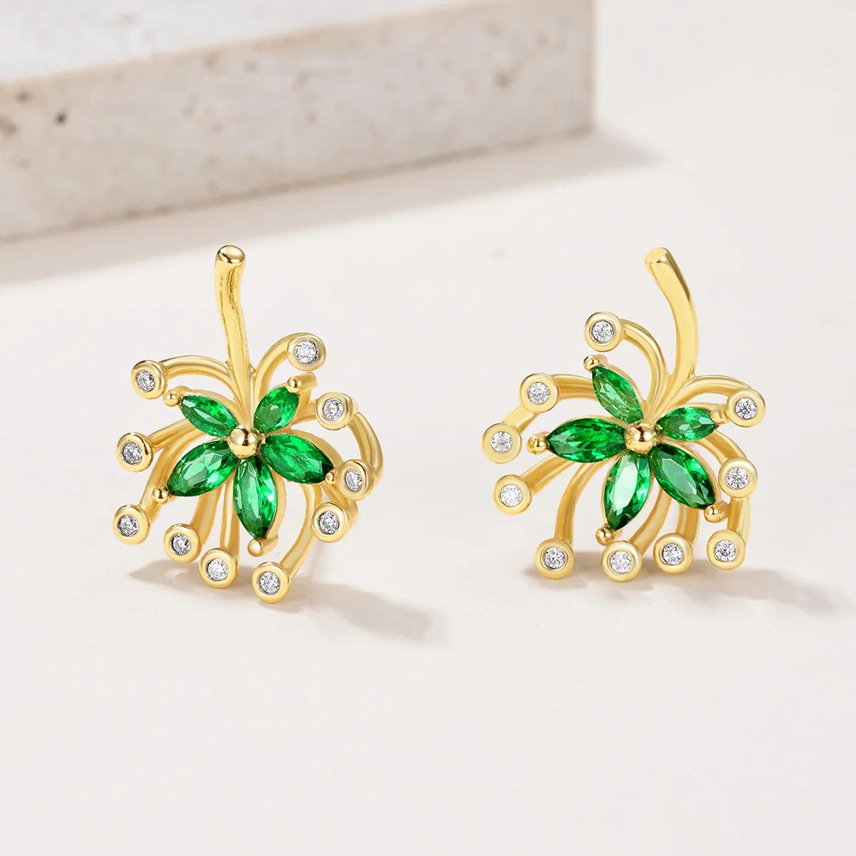 18K Gold-Plated Stud Earrings Flower Green Moissanite Stone 925 Sterling Silver Gold One Size dd312dd6-7638-491b-be02-61ebef3118dc-Max-Origin Trendsi