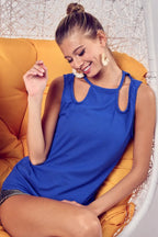 BiBi Rib Top Royal Blue Knit Shoulder Cut Out Detalied dd31372e04d84b1c9f445f6d2b1de0f9-Max-Origin Trendsi