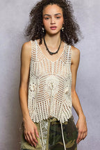 POL Crochet Tank Top Beige Natural Openwork V-Neck Sleevlees Blouse dd38dd75-6b64-4fcc-8556-ef08086dfb21-Max-Origin Trendsi