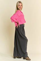 Davi & Dani Wide Leg Pants Gray Pleated High Waisted Loose Shirring Detail dd3d3a50addf470aa44f18ed523793a1-Max-Origin Trendsi