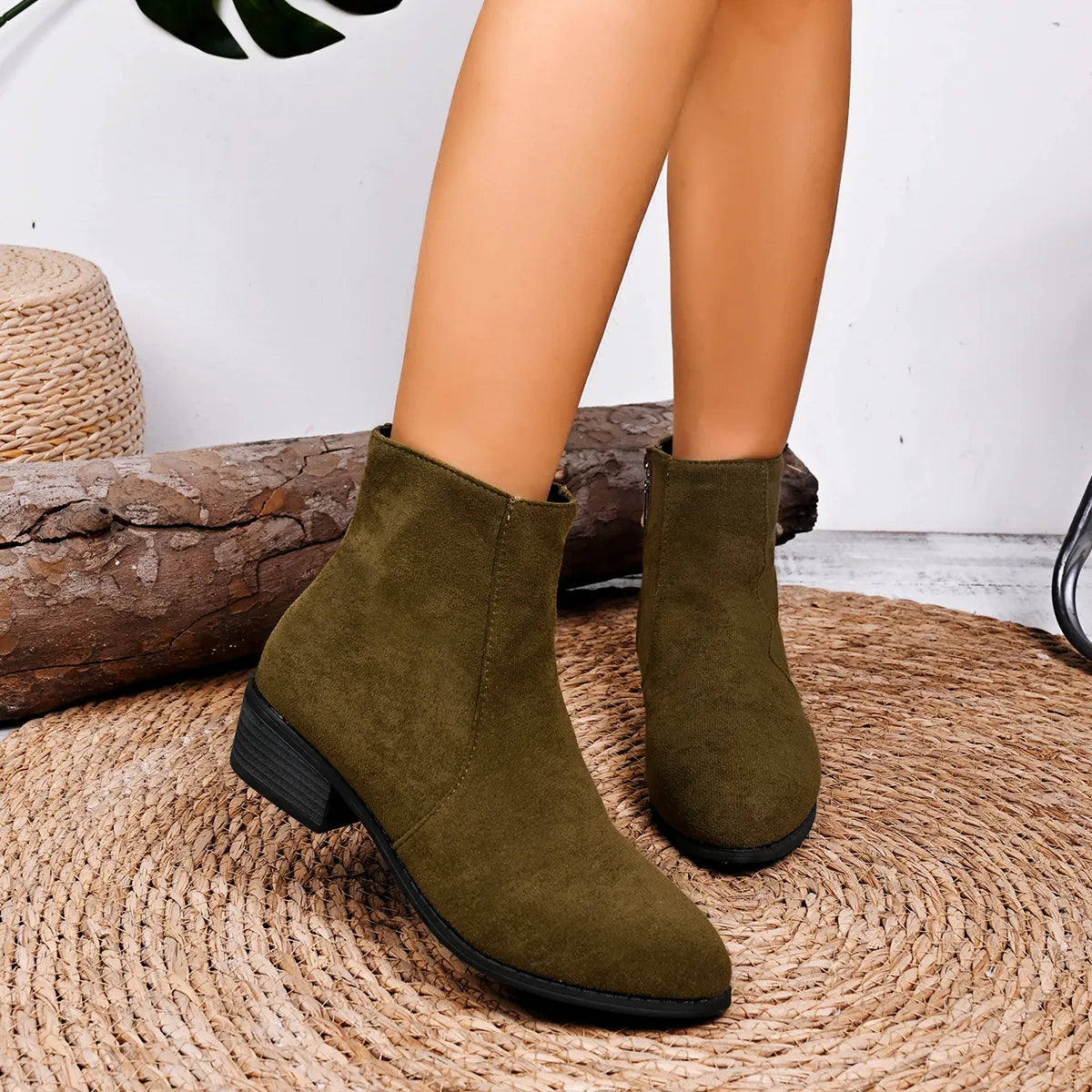 Women's Boots Chelsea Pu Leather Block Mid Heels Shoes Army Green dd400a1ad0264a2eaf5327724e6b276a-Max-Origin Trendsi