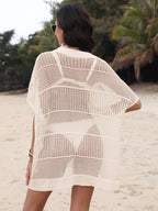 Cover-Up Dress Hollow Out Collared Neck Short Sleeve Sheer Openwork dd4f1779-fe5a-4d36-ae40-f645807f53ae-Max Trendsi