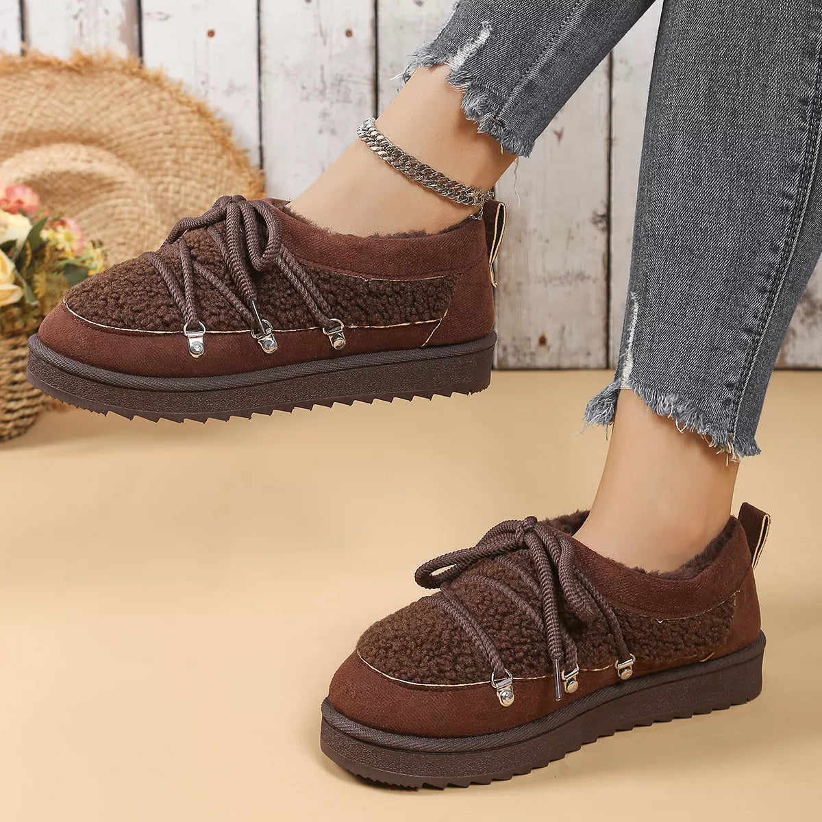 Women's Ankle Boots Lace Up Round Toe Platform Fluff Shoes dd52b4b5ee7b4a36be7d274e38415b3d-Max-Origin Trendsi