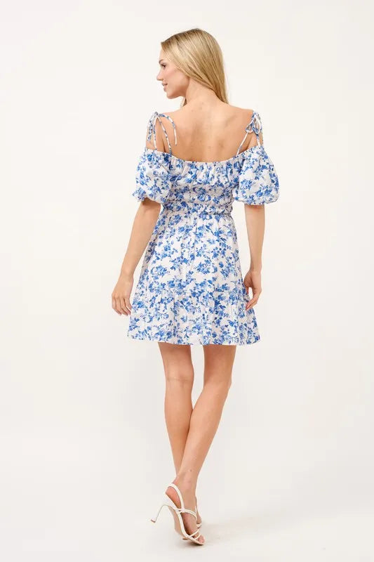 And The Why Off Shoulder Dress Floral Blue Bubble Sleeve Ruffled dd550da3b4cc44a5b87db4da0f550cd1-Max-Origin Trendsi