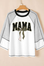 T-Shirt Women's MAMA Leopard Bow Graphic Print Contrast Stitching 3/4 Sleeve dd5f9ebf-1184-4b91-9ab6-2c5559ef7980-Max Trendsi