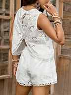 Women's Outfit Set Chrochet White Eyelet Embroidered Tank and Shorts Set dd6be84dab7840a685a47bbdf22e07ef-Max-Origin Trendsi