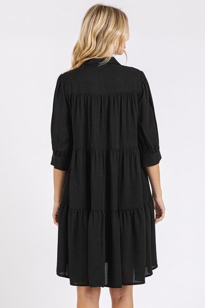 Mittoshop Shirt Dress Black Ruffled Collared Neck Tiered Short Sleeve dd703c6e-3a3a-4436-8c4f-ee4493d39533-Min Trendsi