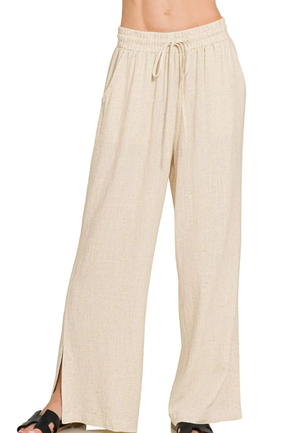 Zenana Linen Pants Drawstring Waist Wide Leg Oatmeal Pocketed Trousers OATMEAL dd743c78-7a97-4804-8b88-6f4bf399abab-Max-Origin Trendsi
