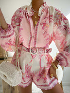 Floral Print Button-Up Shirt and Shorts Two-Piece Set