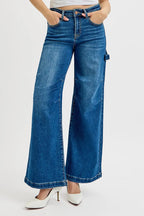 RISEN Women's Jeans High Rise Wide Leg Patch Detailed Dark Wash Denim dd8649c3169148f6b92d68a5ba809e46-Max-Origin Trendsi