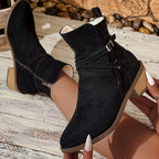 Women's Boots Faux Suede Side Zip Block Mid Heels Shoes dd8697f4dbcc4105a69fceacdf542e8d-Max-Origin Trendsi