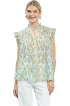 Umgee Floral Print Flutter Sleeve Top with Split Neckline