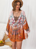 Plus Size Printed Open Front Cover-Up with Tie