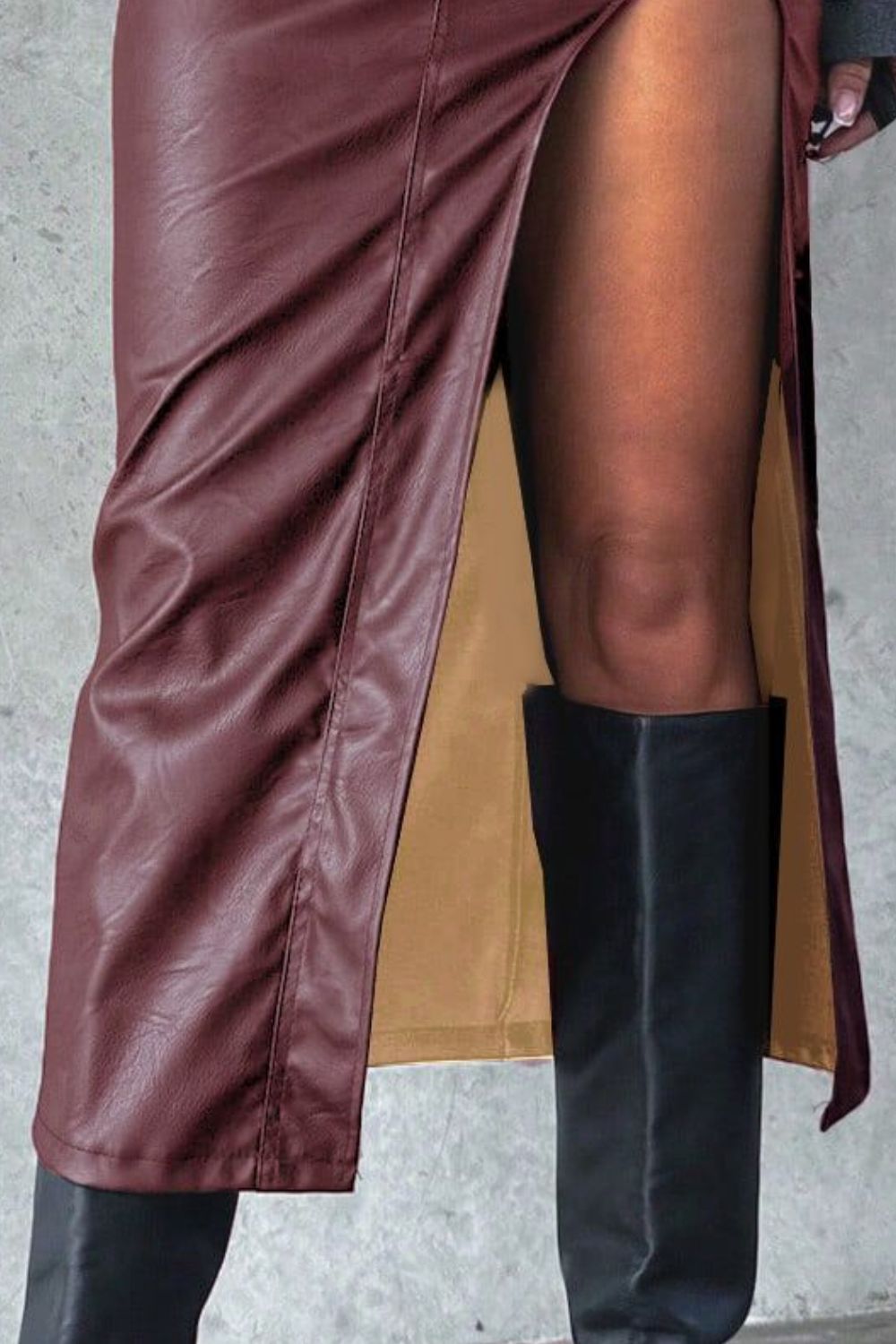 Midi Skirt Women Faux Leather Front Big Slit with Pockets dd95c07f-10c7-45e2-8a74-fad105f706fc-Max Trendsi