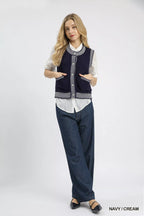 Umgee Womens Sweater Vest Navy Cream Contrast Striped Trim Knit Top dd9625ed-0b20-40a4-8177-e91b29d3cc6a-Max-Origin Trendsi