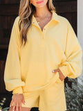 Women's Outfit Set Button Collar Drop Shoulder Top and Shorts 2pcs Set Yellow Pastel Yellow ddb57da2-10e5-4dd3-b22d-9abb509cbf39-Max-Origin Trendsi