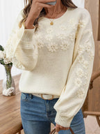 Women's Sweater Flower Embroidery Round Neck Long Sleeve Knit Pullover ddb67835aed547fda03b962d23a10bc2-Max-Origin Trendsi