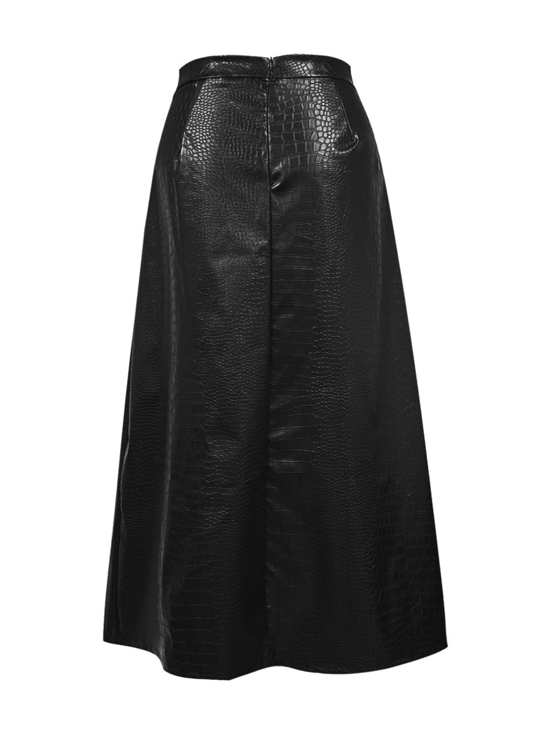 Midi Skirt Faux Leather Croco Pattern High Waist Back Zipper Skirts