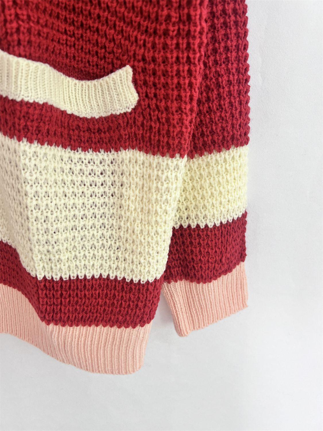 Pocketed Cardigan Contrast V-Neck Long Sleeve Knitwear ddb78b24-3c10-40e0-93c7-57d6f3452c80-Max Trendsi