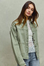 SO ME Womens Denim Shacket Olive Vintage Washed Button Twill Outwear ddb7e01e163641b2ac0343bab9af519e-Max-Origin Trendsi