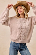 BiBi Sweater Cable Knit Womens Mocha Pullover with Shoulder Braid Detail ddba7cd02eaa4bd5b4932fd041a7092c-Max-Origin Trendsi