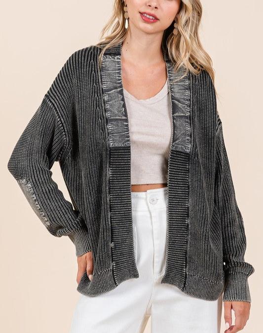 Mittoshop Black Cotton Cardigan Contrast Patch Open Mineral Wash Knitwear Black ddc2a5c6-7417-4e15-a30b-73a82c7ed1dc-Max Trendsi