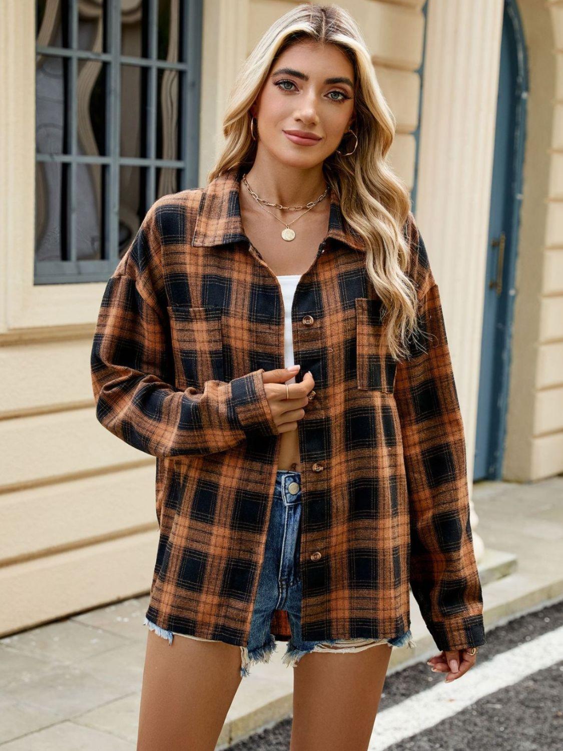 Plaid Shirt Collared Neck Long Sleeve Patch Pockets ddc73e99-01ee-4bf8-96b1-5fcb3c106325-Max_5a21384f-6a04-4efb-b0ba-b43e087e34ca Trendsi