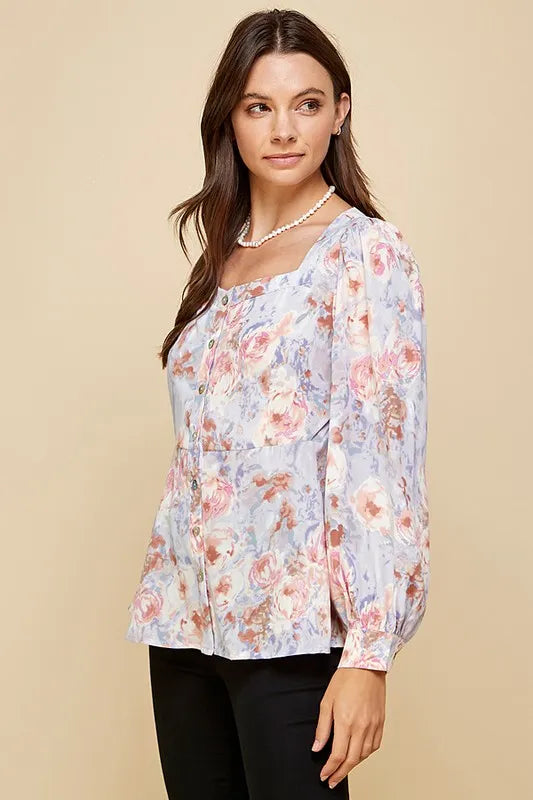 Lime 'N' Chili Floral Blouse Purple Sweetheart Neckline Ruffle Long Sleeve Top ddd9fd7c-4716-4fca-be1d-fc3be8565136-Max-Origin Trendsi