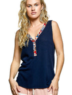 POL Ribbed V-Neck Tank Top with Contrasting Floral Neckline