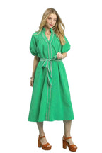 Umgee Midi Dress Green Ruffle Collar Belted with Stripe Trim Short Sleeve ddfd6d29-7043-4cc2-91d4-5d5b11d408ae-Max-Origin Trendsi