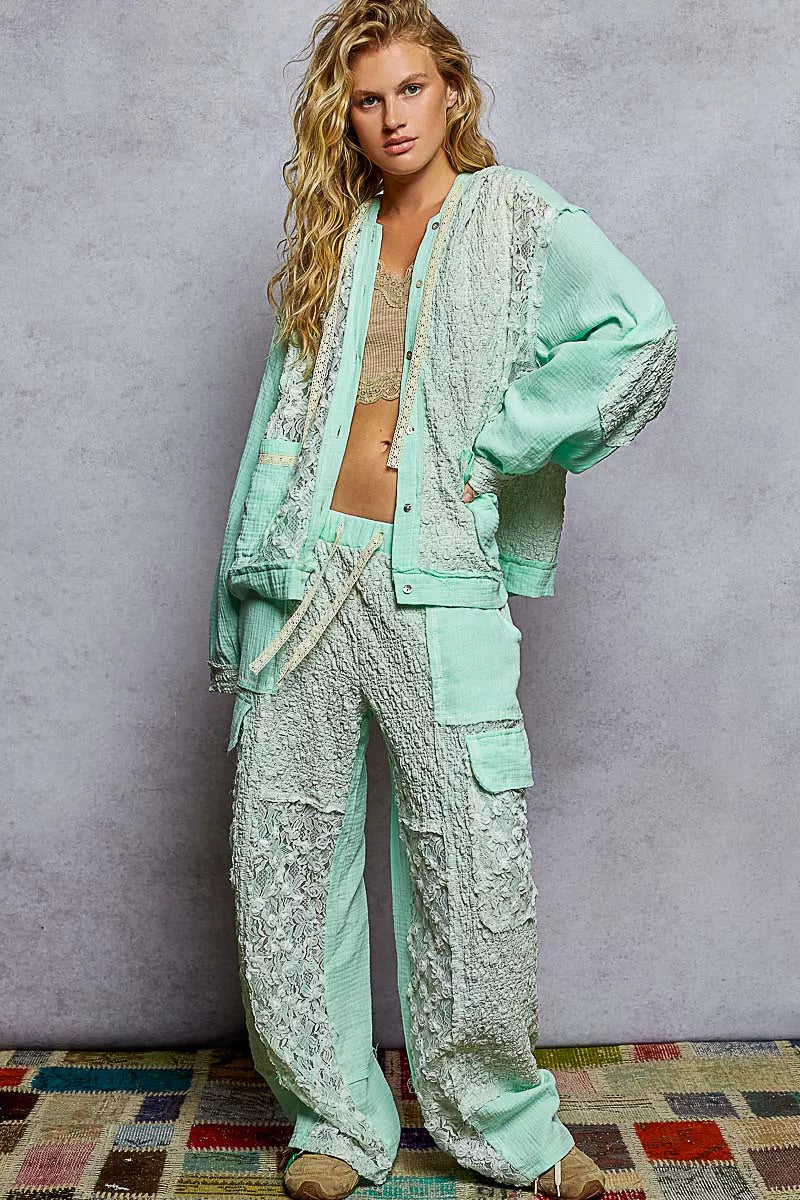 POL Woemens Jacket Exposed Seam Mint Blue Hooded with Floral Lace Detail ddfef0bc-35c4-4af9-b2fd-08b978ab0a6c-Max-Origin Trendsi