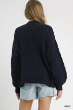 Umgee Womens Cardigan Navy Cable Knit Pearl Button Sweater de0401bd-819e-407b-b48b-e82aa5756b8d-Max-Origin Trendsi