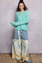 POL Openwork Knit Top Aqua Mint Round Neck with Shiny Detail Long Sleeve de38244c-755b-4a5b-b511-7aea4cc0a0ee-Max-Origin Trendsi