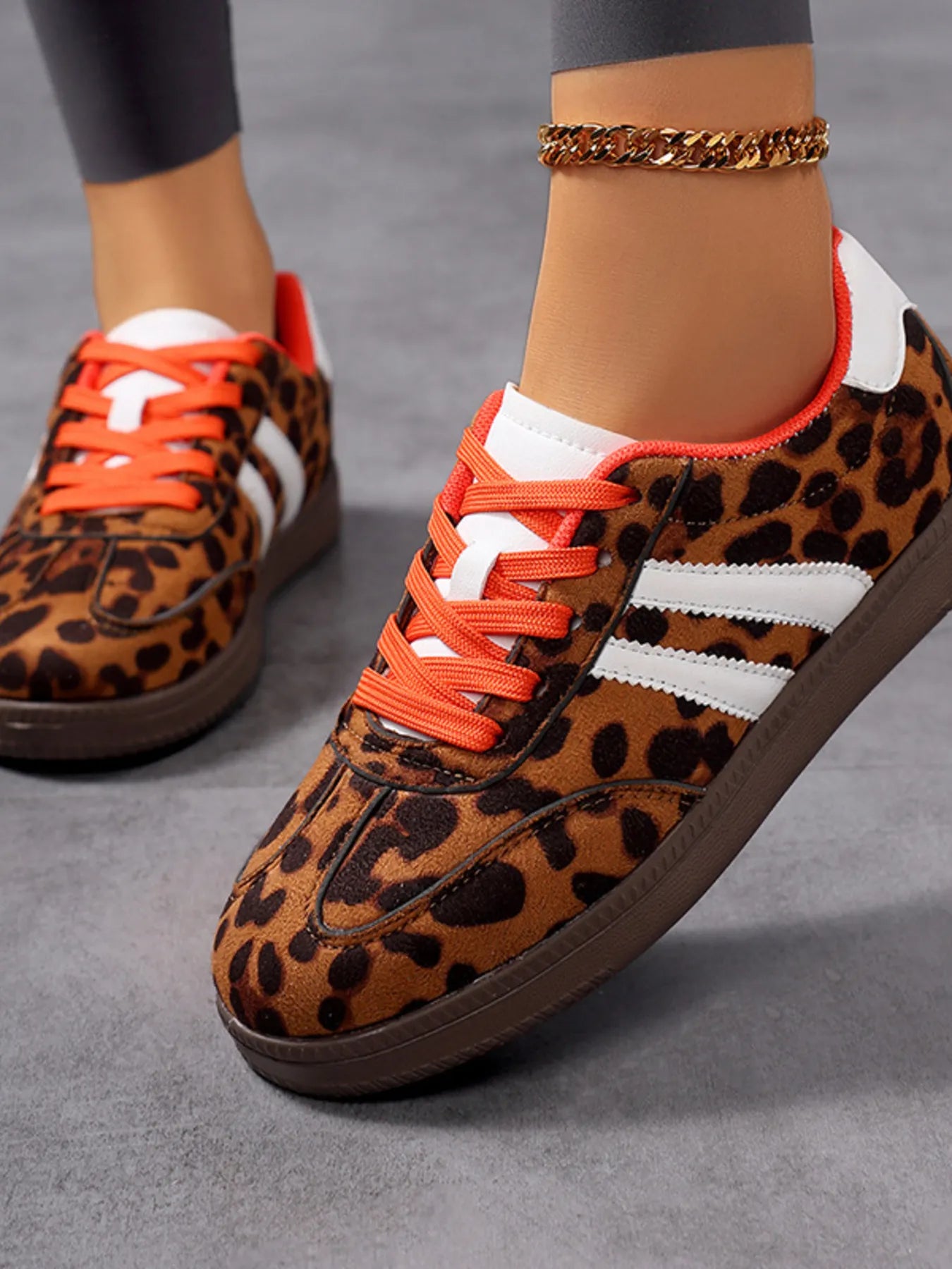 Women's Sneakers Leopard Print Stripe Detail Lace-up Pu Leather Rubber Shoes Leopard de41bfedb6eb41a6af9dbada09300116-Max-Origin Trendsi