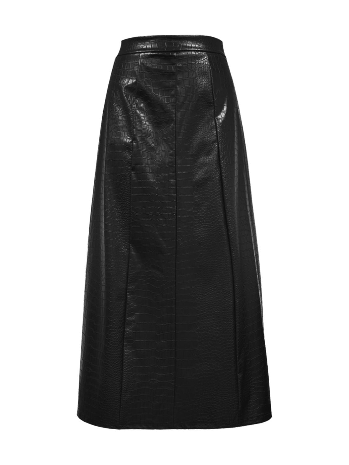 Midi Skirt Faux Leather Croco Pattern High Waist Back Zipper Skirts