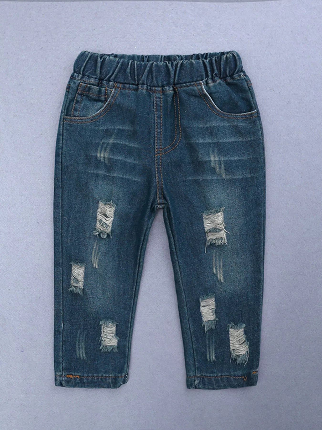 Boy's Children's Set Color Block Shirt & Ripped Jeans 2 Pcs