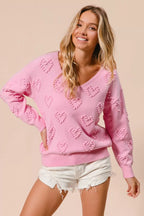 BiBi Women's Knit Top Pink Valentines Heart Pompom V Neck de4b5b779f2a4020935537a972a3dd64-Max-Origin Trendsi