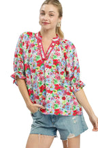 Umgee Mixed Floral Print Ruffle Top