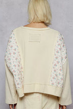 POL Quilted Knit Cropped Top Cream Mix Thermal Floral Pattern with Raw Edge de6345f8-35d3-43d5-abf2-dbc3bd46df04-Max-Origin Trendsi